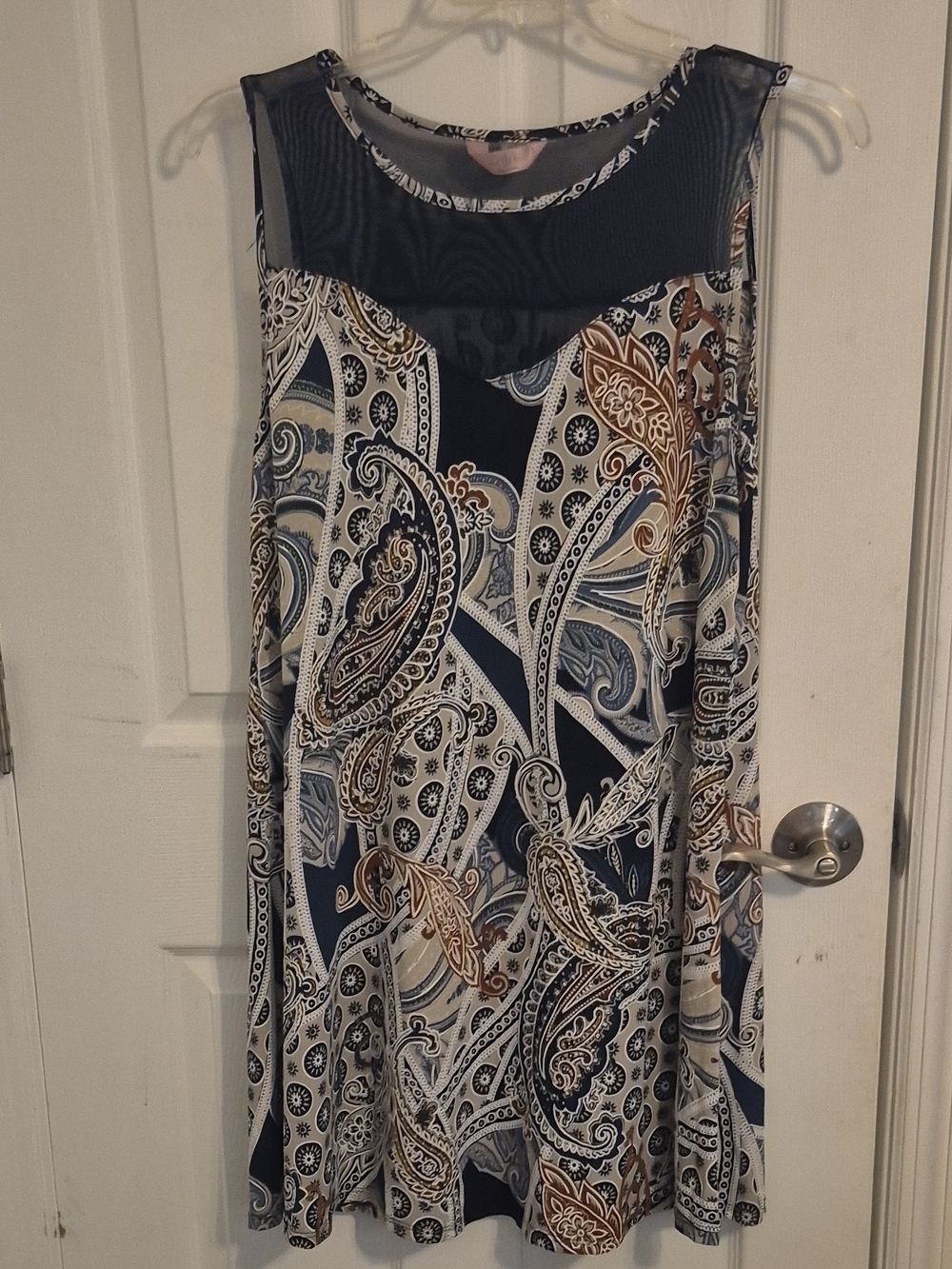 SJS Navy, Cream & Brown Paisley Sleeveless Dress
